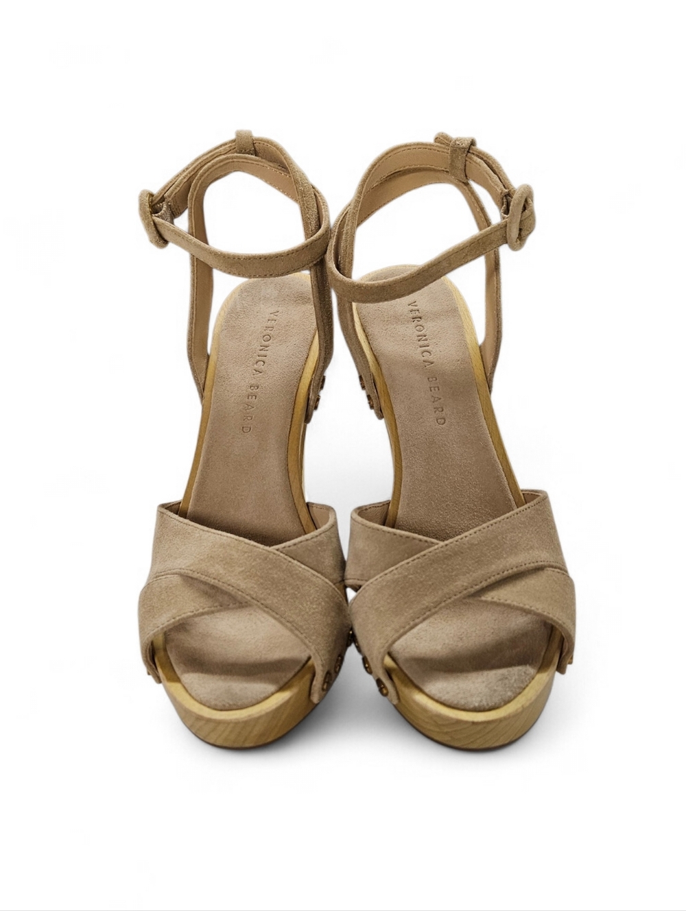 Veronica Beard Lamont Plaform Ankle Strap Heels In Tan Suede And Wood Size 8.5 - Picture 2 of 9